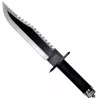 Faca de sobrevivência de lâmina fixa Cinema Classic CC-H2 — 400 mm de comprimento total, lâmina de aço 250 mm, lisa e serrada, punho preto, inclui bainha de couro
