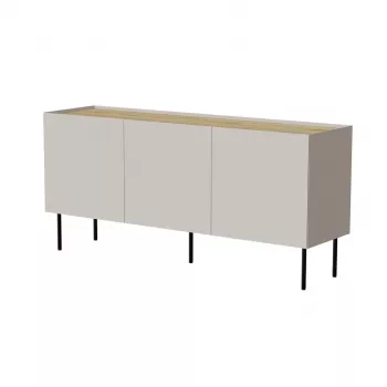 Cómoda cama meble FELLINI 150x40x70 cm, acabamento cashmere, tampo de carvalho oleado