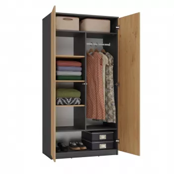 Guarda-roupa top e shop SD-90 ANT/ART KPL — guarda-roupa de quarto com 2 portas, 7 prateleiras, 900×500×1800 mm