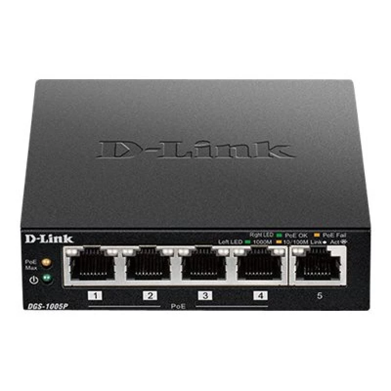 Switch de rede D-Link DGS-1005P/E não gerido Gigabit Ethernet (10/100/1000) Power over Ethernet (PoE) preto