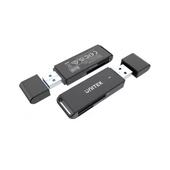 Leitor de cartões Unitek Y-9327A USB 3.2 Gen 1 Type-A — MicroSD/SD, 2 slots, 5000 Mbit/s, preto