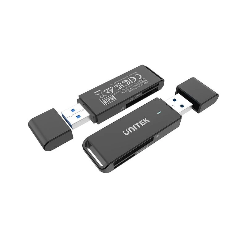 Leitor de cartões Unitek Y-9327A USB 3.2 Gen 1 Type-A — MicroSD/SD, 2 slots, 5000 Mbit/s, preto