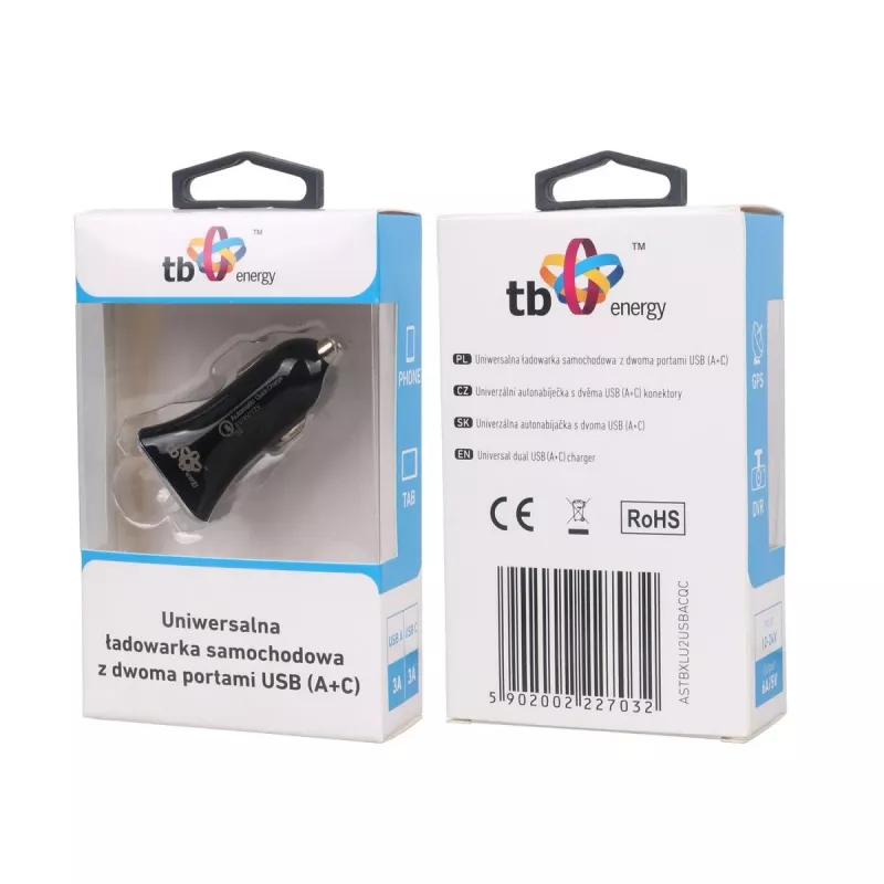 Carregador universal para automóvel USB a+c Qc Tb ASTBXLU2USBACQC