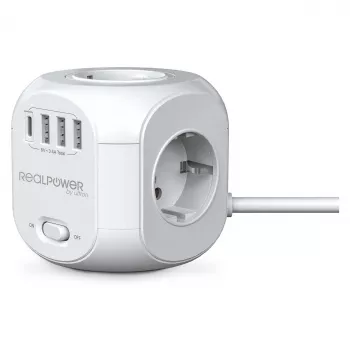 Extensão elétrica RealPower PowerBox 431 1,8 m 4 tomadas Interior Branco