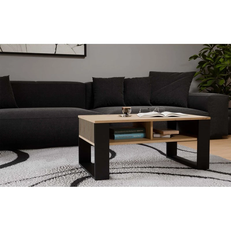 Mesa de centro top e shop STOLIK KAWOWY ŁAWA MODERN 2P fina carvalho Artisan ripas pretas