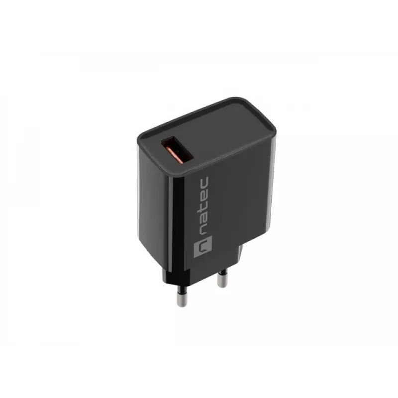 Natec Ribera NUC-2058 carregador de parede, 18 W, 1x USB-A, até 3 A, Quick Charge 3.0, Samsung AFC, Huawei FCP/SCP, preto