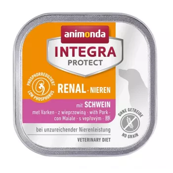 Comida húmida para cães animonda Integra Protect Rins com Porco, cães adultos, 150 g tigela, 73% humidade, 16% gordura