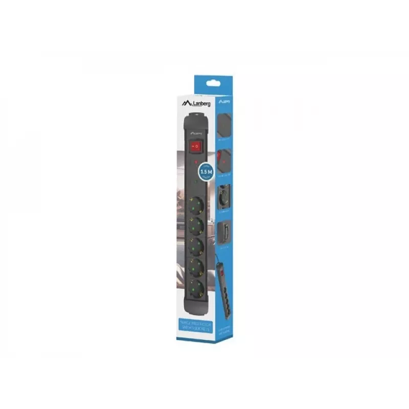 Régua de tomadas Lanberg SP1-05F-0150-BK 1,5 m 5 tomadas AC interior preto