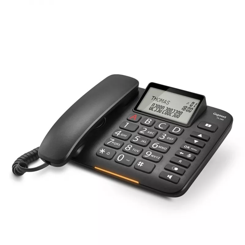 Telefone analógico Gigaset DL380 com identificação de chamadas, auscultador com fios, preto
