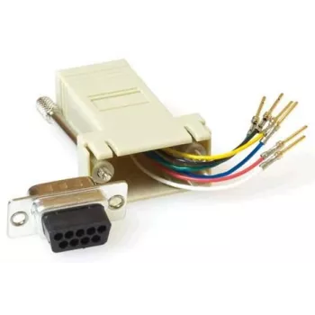 Adaptador de género MicroConnect SAD008 — RJ45 fêmea para DB9 fêmea, bege