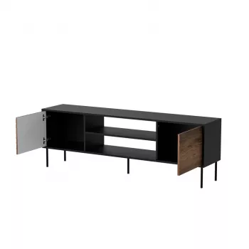 Móvel de TV cama meble EF CORTINA 180×40×60 cm, tampo superior preto, estrutura nogueira