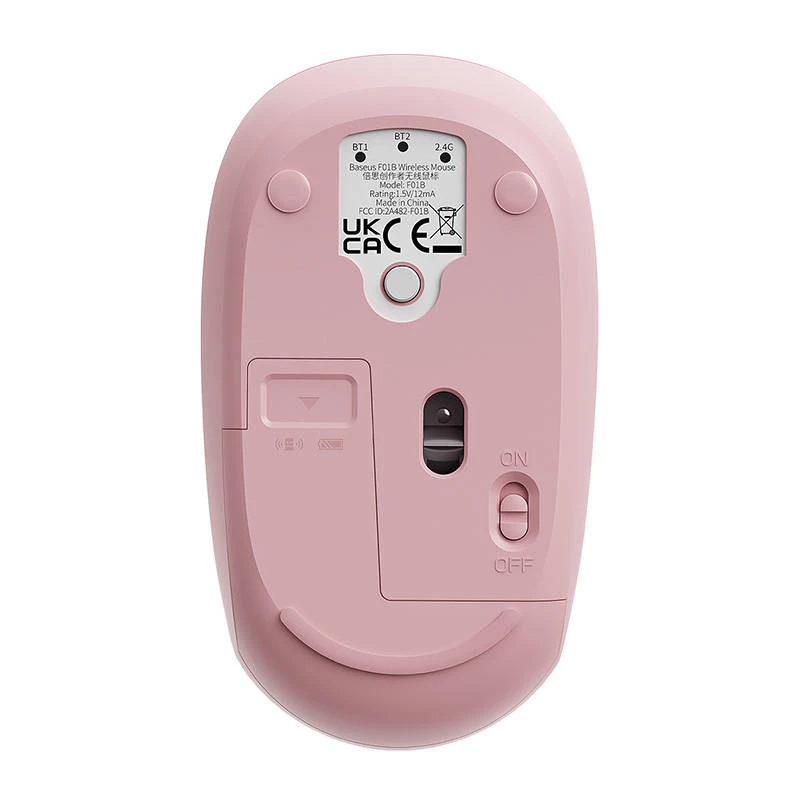 Rato sem fios Baseus F01B Tri-Mode 2.4G BT5.0 1600 DPI (rosa)