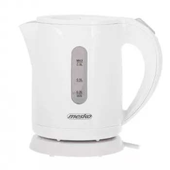 Chaleira elétrica Mesko | MS 1376 | Elétrica | 850 W | 0,8 L | Plástico | Base rotativa 360° | Branco