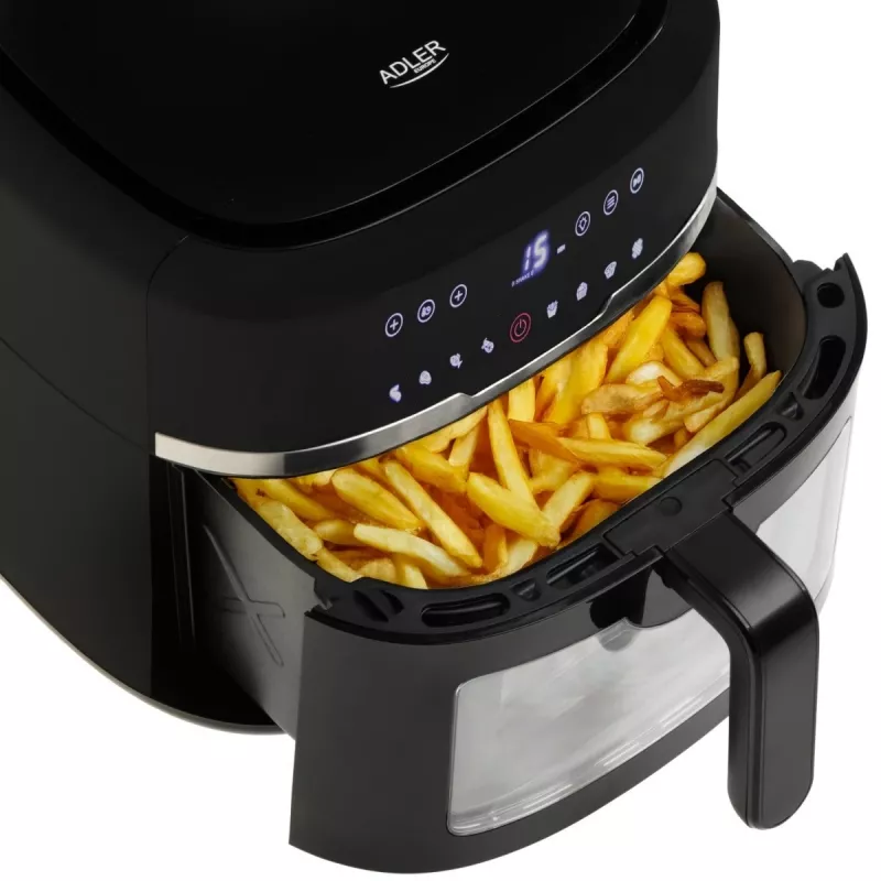 Adler AD 6318 fritadeira de ar, 8 l, 2500 W, ecrã LCD, 9 programas, preta