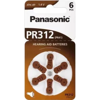 Pilhas para aparelhos auditivos Panasonic PR 312 zinco-ar 170 mAh — pack de 6