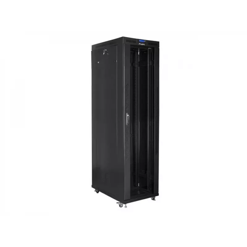 Lanberg FF01-8047-12BL armário rack de chão de 19 polegadas 47U, 800x1000 mm, porta de vidro, LCD, IP20, para montagem, preto