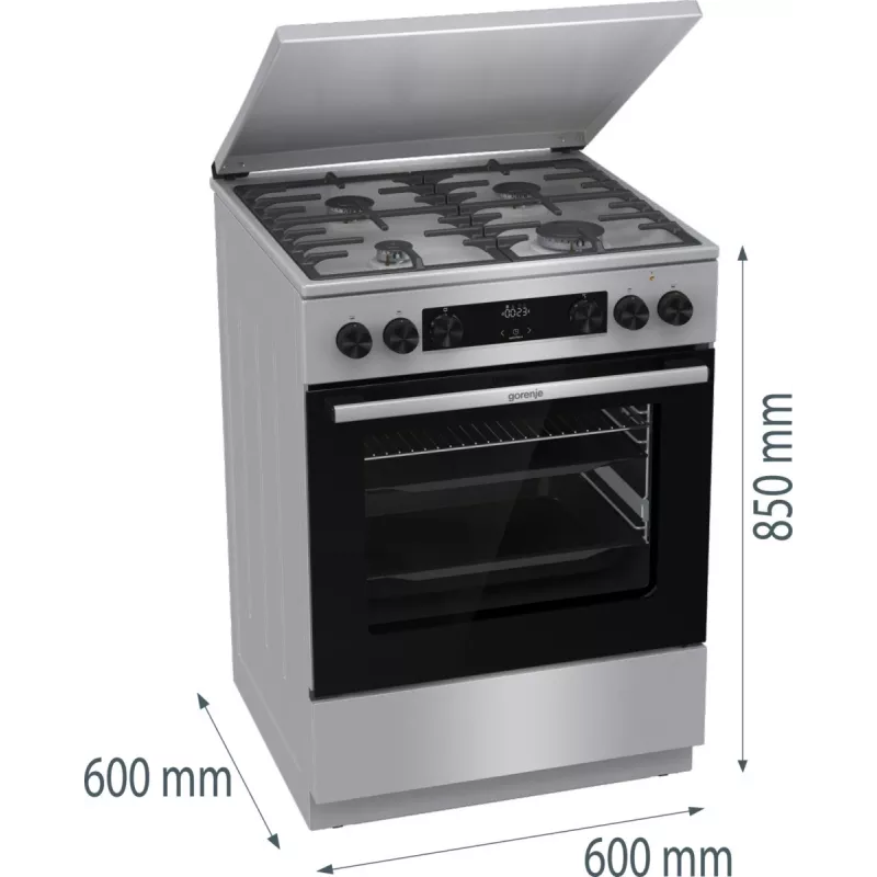 Gorenje GKS6C71XF Fogão independente com forno prateado