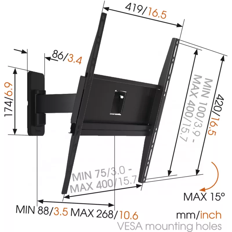 Vogels | Suporte de parede | MA3030-A1 | Totalmente móvel | 32-65 | Capacidade máx. 25 kg | preto