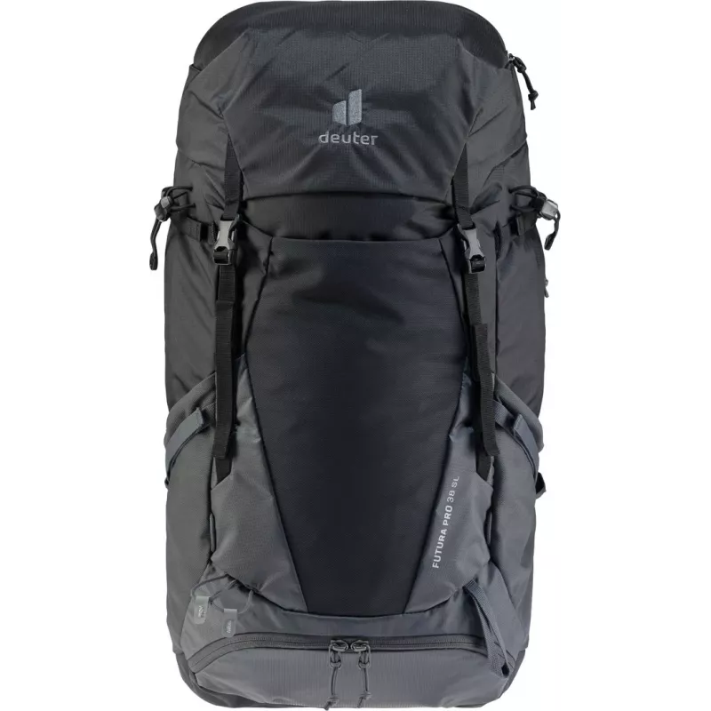 Mochila Deuter Futura Pro 38 L — mochila de caminhada e alpinismo de 38 litros, costas ventiladas, cinto de cintura, cinto de peito, preto