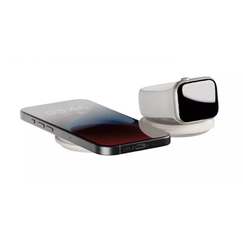 Carregador sem fios 2-em-1 para interior native union Voyage 2-In-1 Wireless Charger Sandstone USB compatível com smartphone cinzento-claro