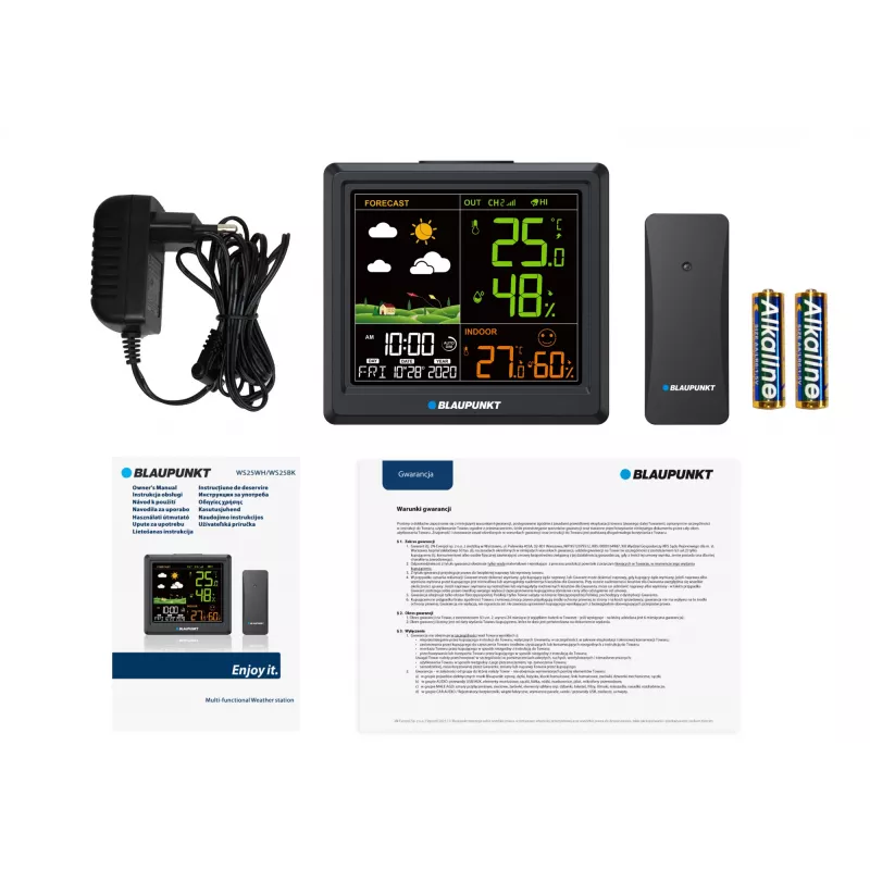 Estação meteorológica BLAUPUNKT WS25BK — Monitor de temperatura e humidade interior/exterior, preto, 1 sensor, ecrã LCD