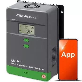 Controlador de carga solar MPPT QOLTEC 80A com sensor de temperatura, 12/24/36/48 V, LCD, Bluetooth, APP, GEL/LiFePO4