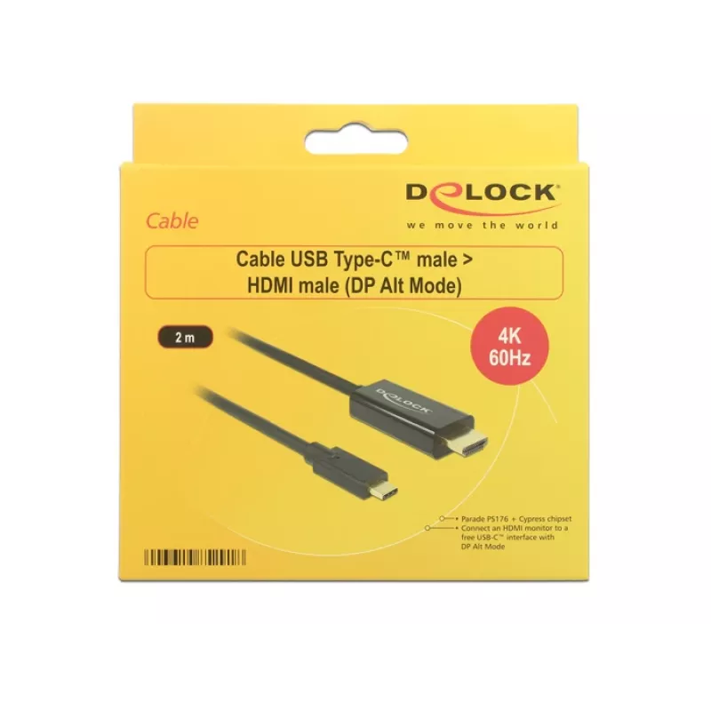 Adaptador de cabo de vídeo DeLOCK 85291 USB Type-C HDMI 2 m preto