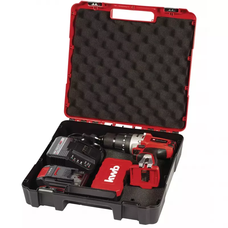Einhell TE-CD 18/2 Li-i +22 berbequim aparafusador de percussão a bateria 18 V, 1250 rpm, com bateria de 2,5 Ah, carregador e mala, vermelho/preto