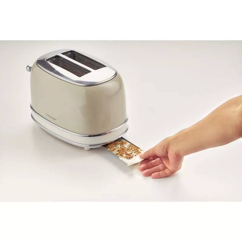 Torradeira Ariete 155 Design de 2 fatias com cestos para sanduíches, 6 níveis de tostagem, 810 W, caixa em aço inoxidável, gaveta de migalhas removível, bege pastel