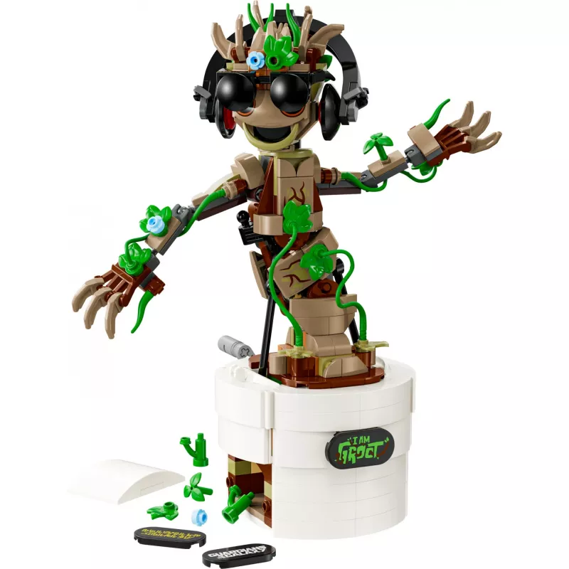 LEGO Marvel Dancing Groot figura de ação animada de construção – Personagem dos Guardiões da Galáxia – conjunto interativo de acionamento manual para crianças – super-herói
