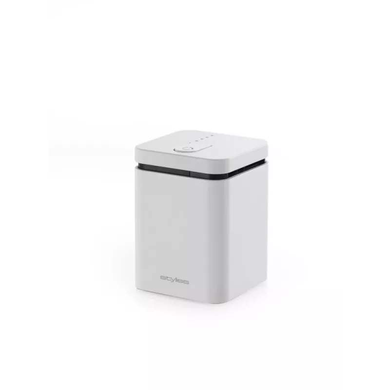 Stylies Elara COP000850 difusor de aromas, 1,3 W, para divisões até 15 m², 2 níveis de velocidade, temporizador, alimentação por USB/pilhas/adaptador, 74 x 74 x 100 mm, branco