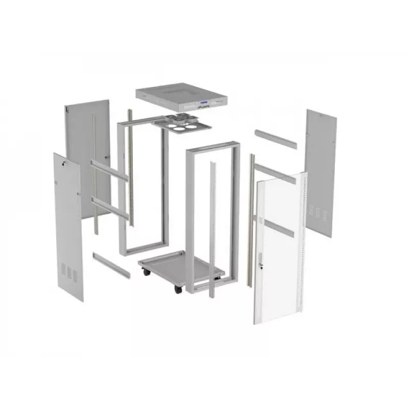 Armário rack de chão LANBERG 19 polegadas 32HE 600×800 mm cinzento com porta de vidro e LCD (embalagem plana)