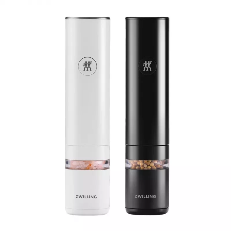 Conjunto de moinhos de sal e pimenta ZWILLING Enfinigy elétricos, mecanismos de cerâmica, branco e preto, a pilhas, moagem ajustável