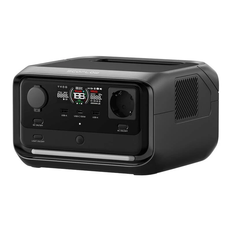 Estação de energia portátil EcoFlow River 3 Plus — LiFePO4 286Wh, saídas AC e USB, carregamento solar/isqueiro