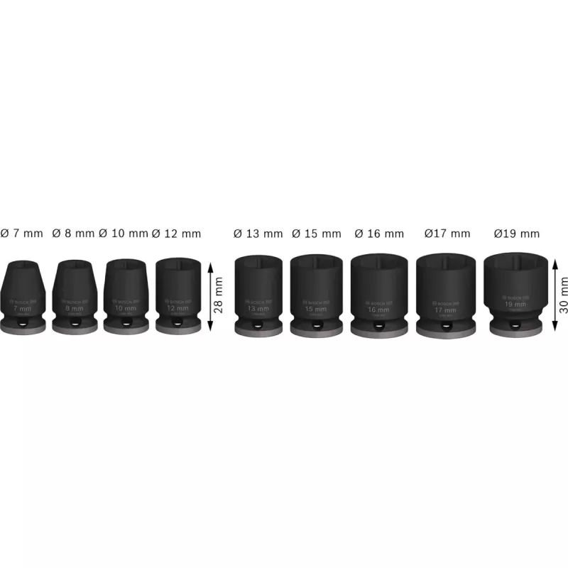 Conjunto de chaves de caixa para parafusadeira de impacto Bosch 3/8 polegadas, 9 peças, preto, padrão