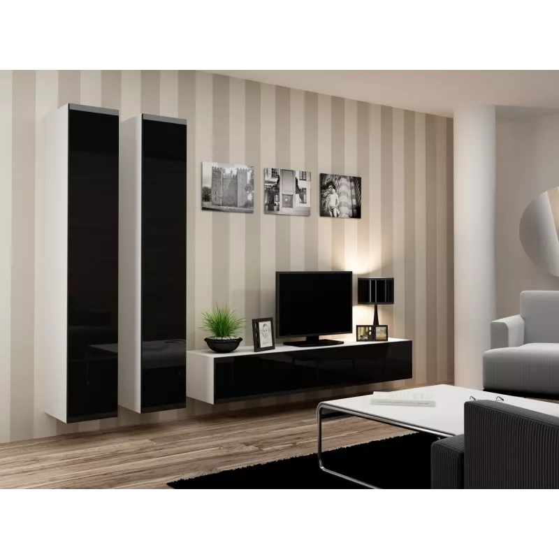 Conjunto de armários de sala Cama VIGO 4 branco/preto brilhante