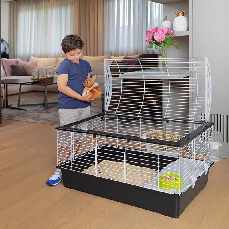 Gaiola FERPLAST Casita 100 para coelhos e porquinhos-da-índia, metal/plástico, 960×570×560 mm, taupe/branca