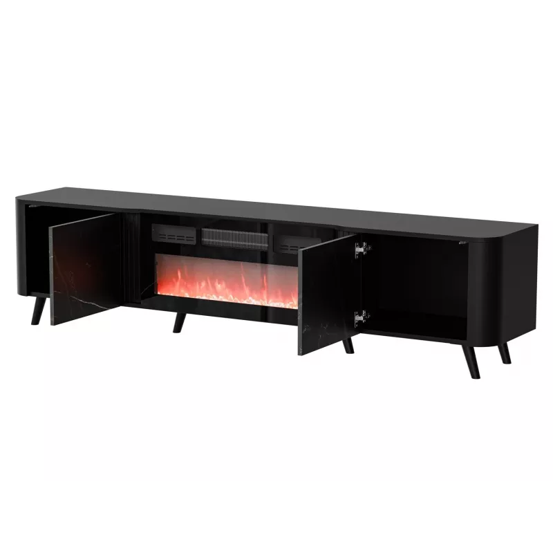 Móvel de TV Cama Meble Volare 200 x 39 x 49 cm, preto/san sebastian com lareira