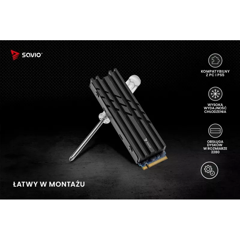 SAVIO AK-60 dissipador para unidades M.2 NVMe 2280, preto