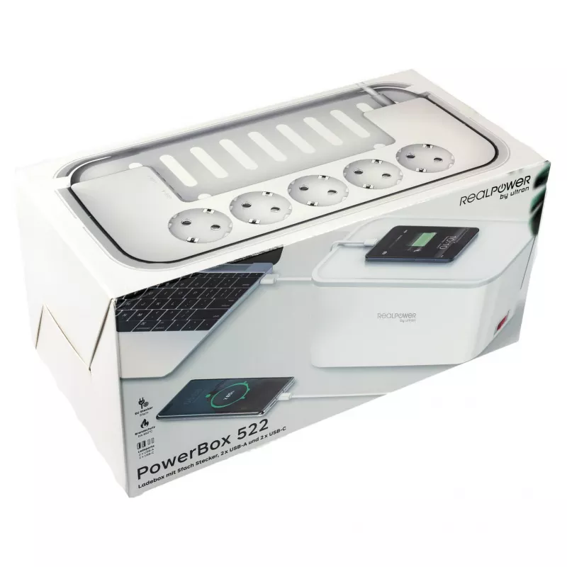 Extensão elétrica RealPower PowerBox 522 1,5 m 5 tomadas AC Interior Branco