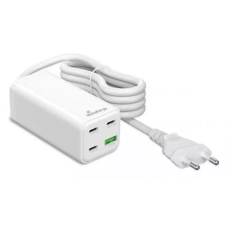 Carregador móvel MediaRange MRMA124 100W AC, 3x USB-C, entrada 100–240V, cabo de 1,5 m, branco
