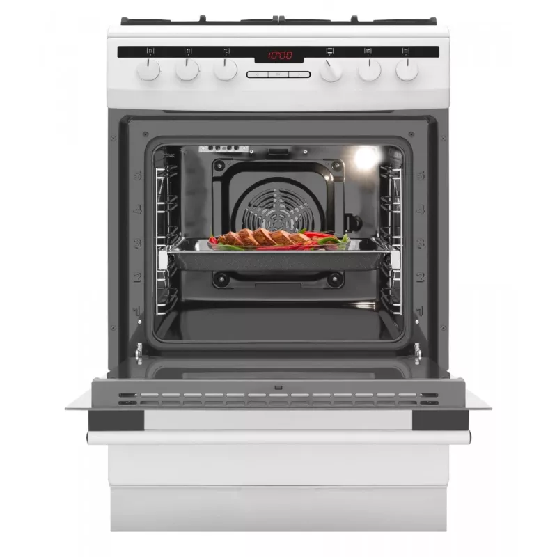 Fogão independente AMICA 617GEH3.33HZpTaDpA(W) PIZZA — placa a gás 4 zonas, forno elétrico 65 L, temporizador eletrónico, branco