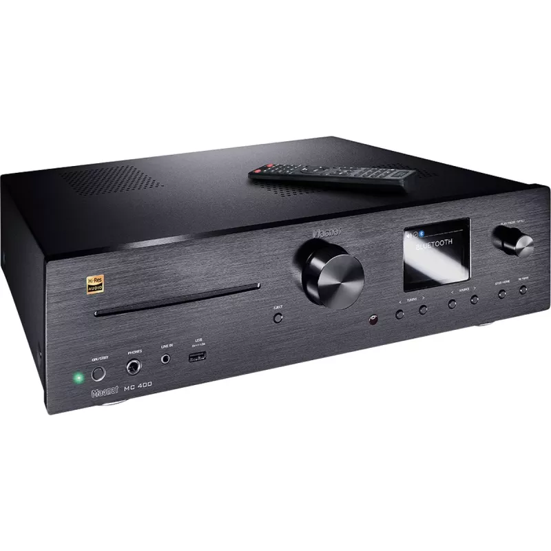 Recetor estéreo Magnat MC 400 — 2.0 canais, 40 W por canal, leitor de CD, Wi-Fi, Bluetooth, DAB/FM, Ethernet (preto)