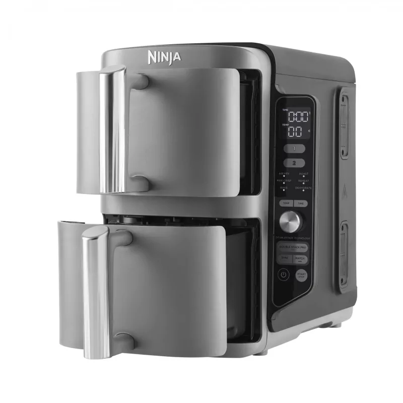 Ninja SL400EU Fritadeira dupla 9,5 L 2470 W fritadeira de ar quente preta, cinzenta