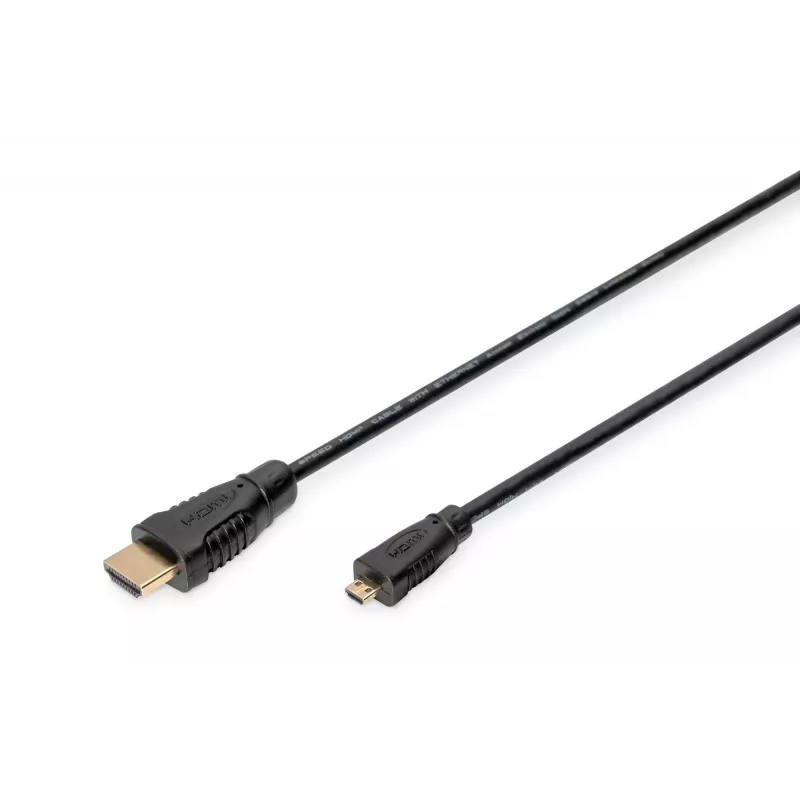 Digitus ASSMANN - Cabo HDMI com Ethernet - 19 pinos micro HDMI Type D macho para HDMI macho - 1 m - Isolamento triplo - preto (AK-330115-010-S)