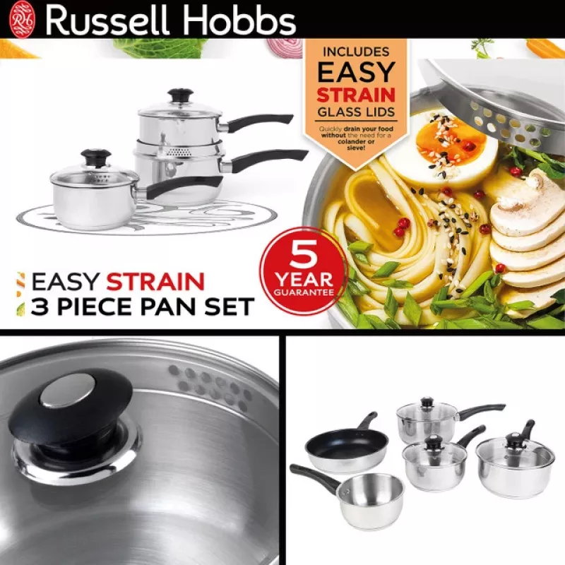 Russell Hobbs RH00542EU7 Easy Strain conjunto de 3 panelas