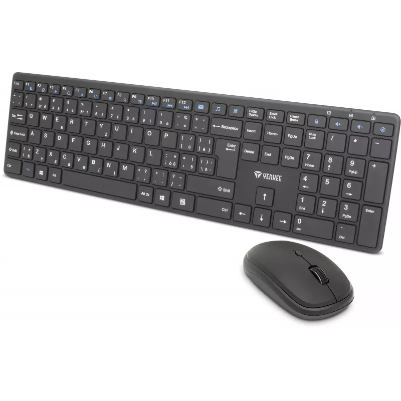 Conjunto de teclado e rato sem fios YENKEE YKB 2008CS — 2,4 GHz USB, layout compacto