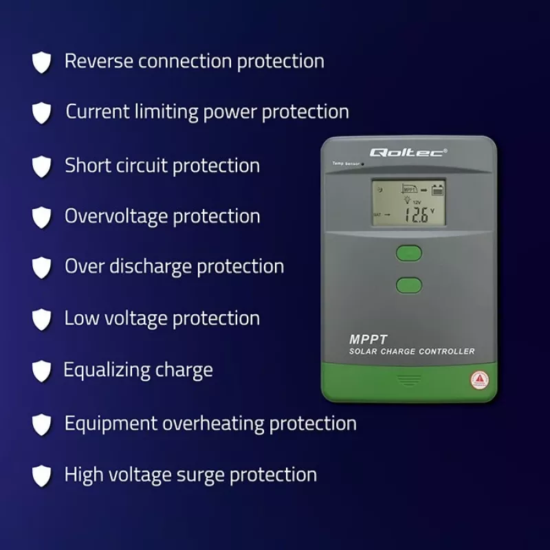Controlador de carga solar MPPT com sensor de temperatura 60A
