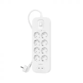 Régua de tomadas Belkin SRB004VF2M-V2 — 8 tomadas, 2 portas USB-C, proteção contra sobretensões