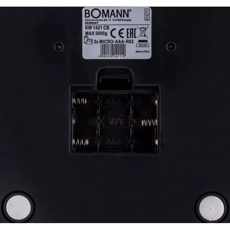 Bomann KW 1421 CB balança de cozinha, ecrã LCD, aço inoxidável, 160 x 230 x 18 mm, AAA, preta (614211)